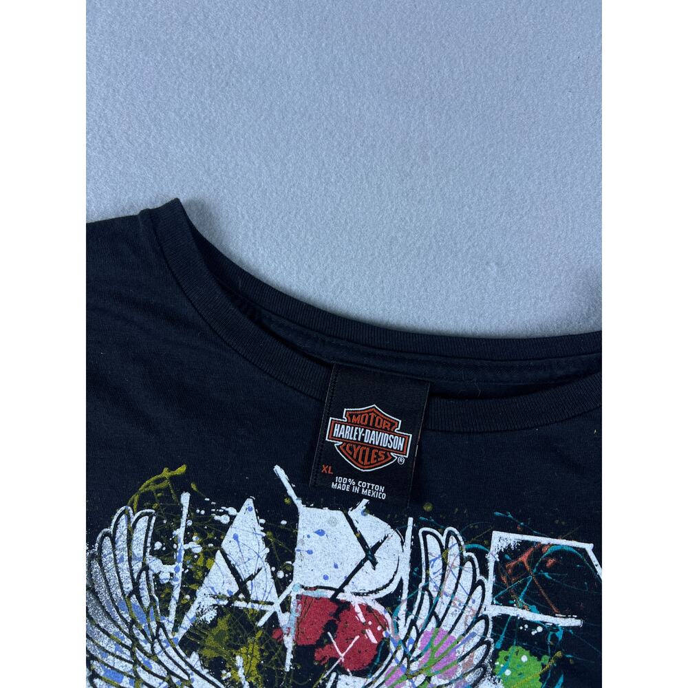 Harley-Davidson Top Womens XL Black Paint Splatter Eagle Ramstein AB Germany Tee - Picture 3 of 7